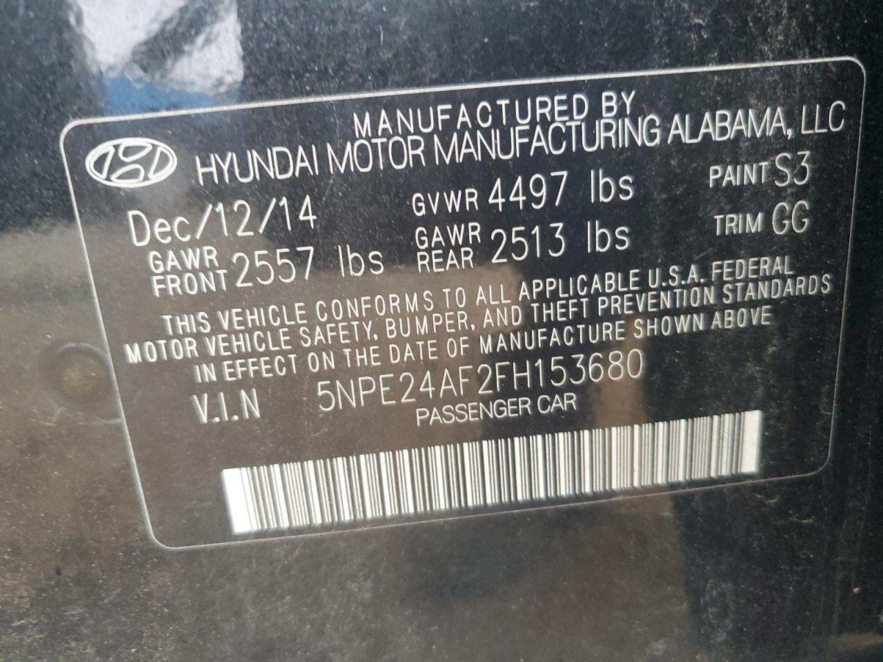 5NPE24AF2FH153680 2015 Hyundai Sonata Se