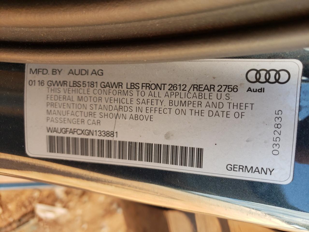 WAUGFAFCXGN133881 2016 Audi A6 Premium Plus