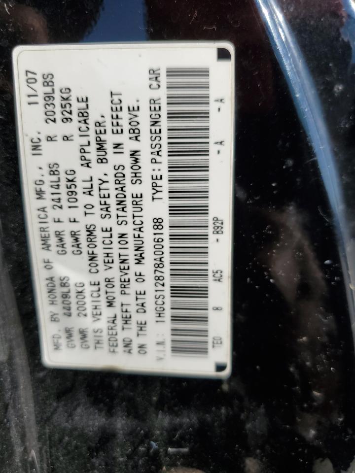 1HGCS12878A006188 2008 Honda Accord Exl