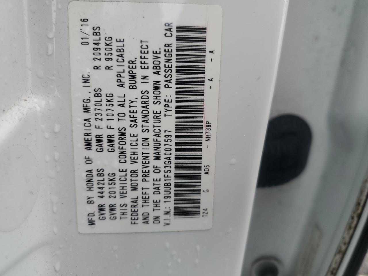 19UUB1F53GA007597 2016 Acura Tlx Tech