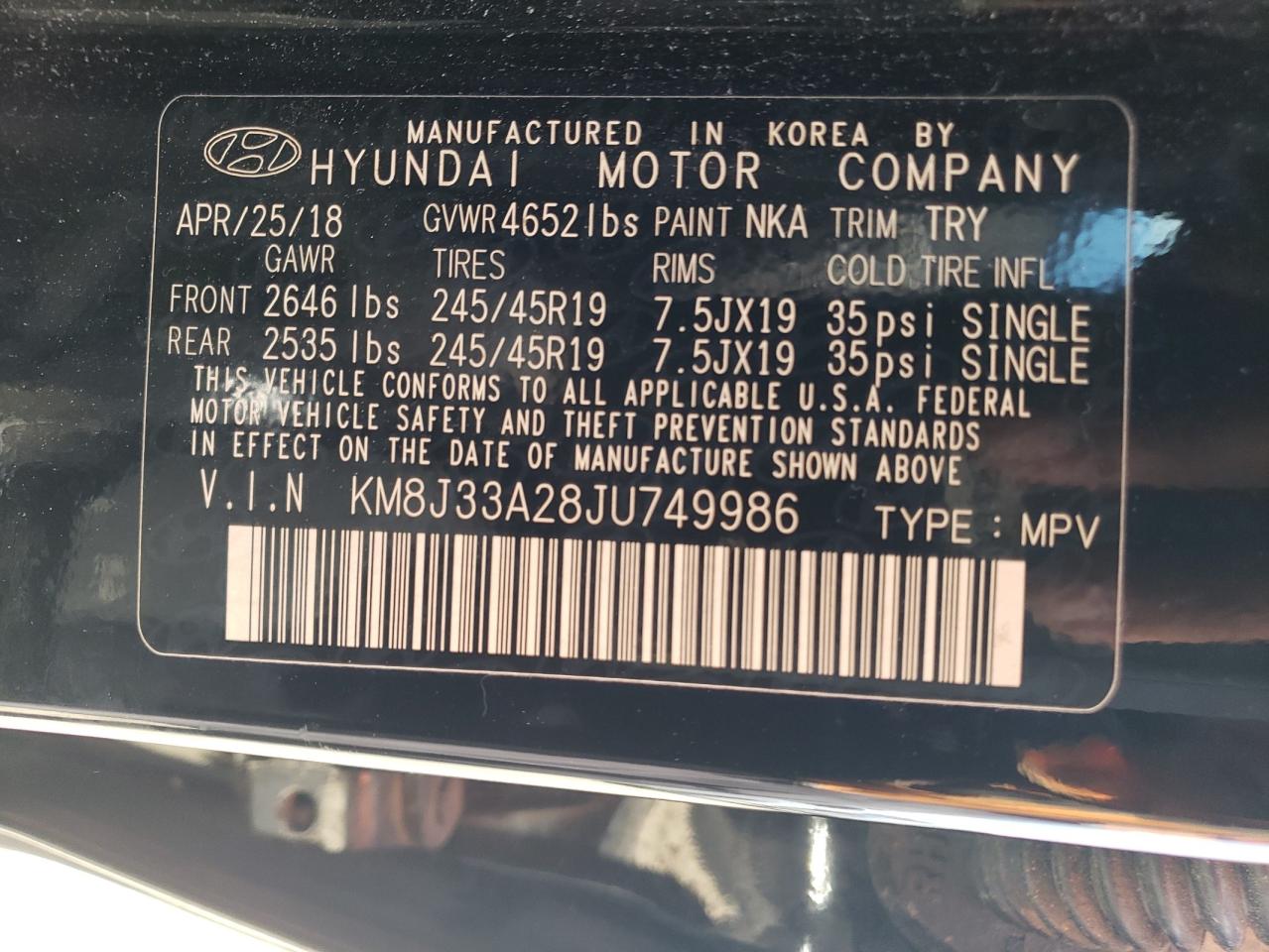 KM8J33A28JU749986 2018 Hyundai Tucson Value