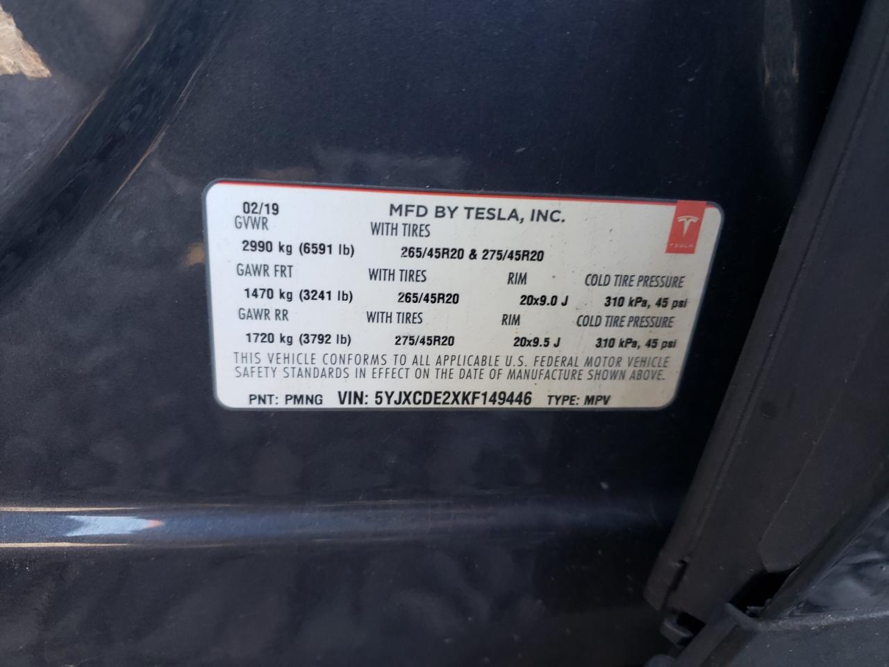 5YJXCDE2XKF149446 2019 Tesla Model X