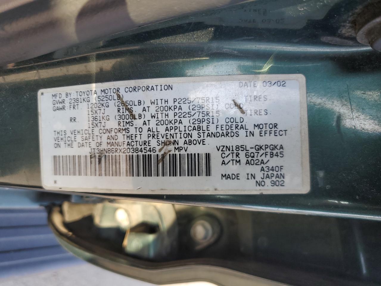 JT3HN86RX20384546 2002 Toyota 4Runner Sr5