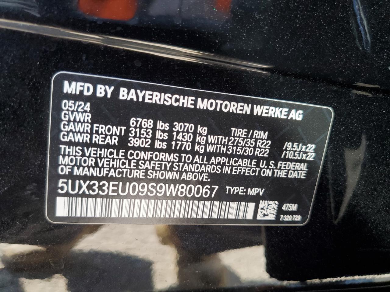 5UX33EU09S9W80067 2025 BMW X5 M60I