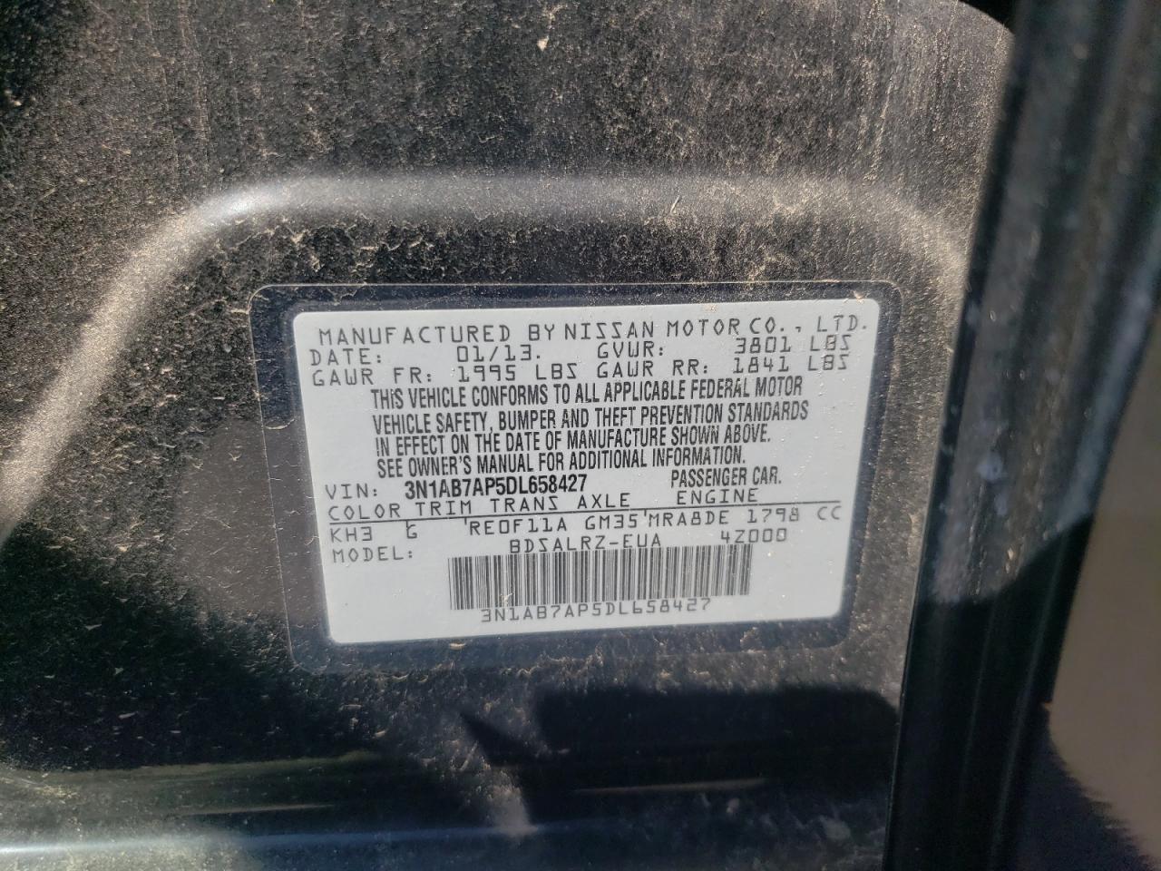 3N1AB7AP5DL658427 2013 Nissan Sentra S