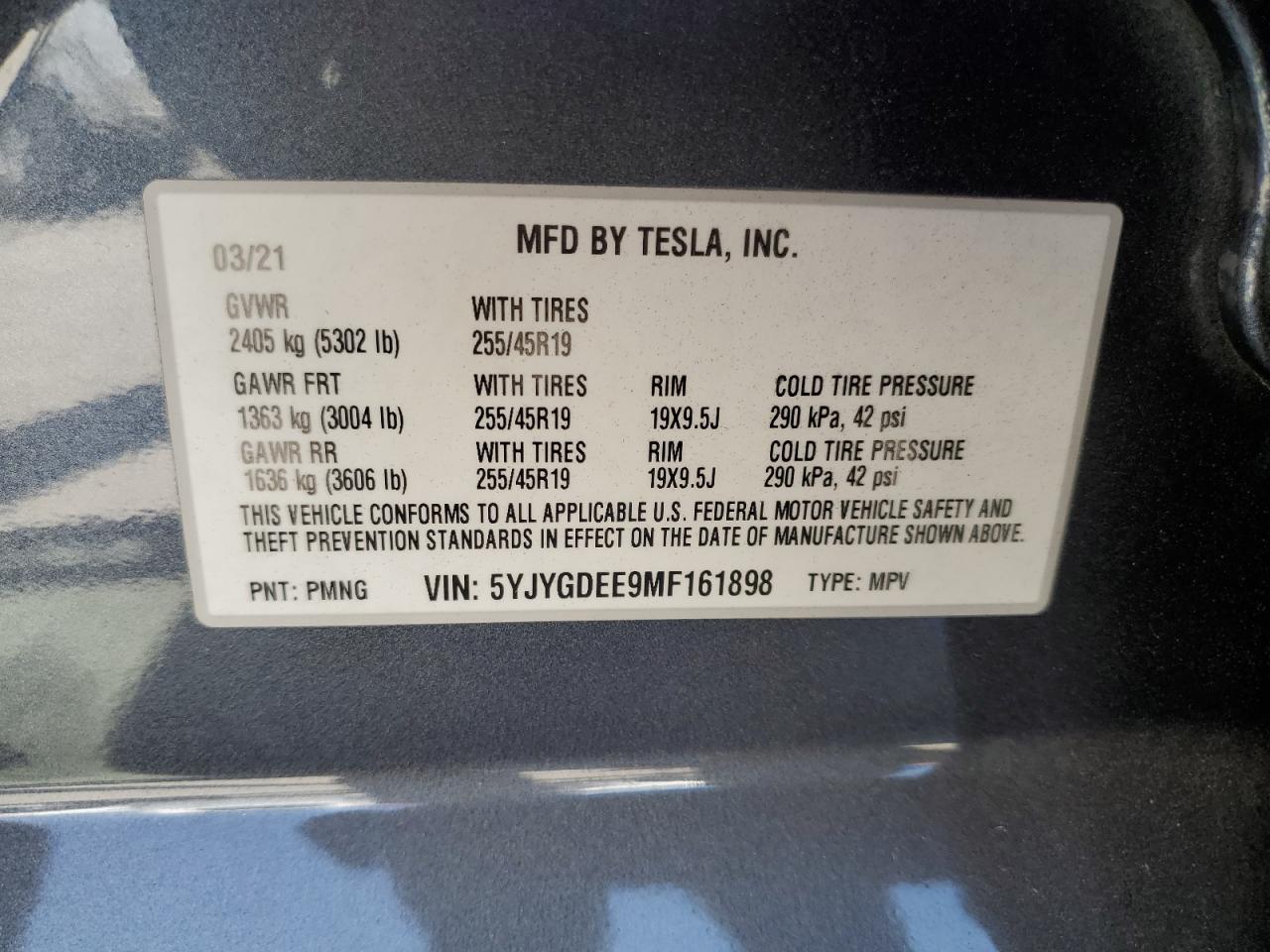 5YJYGDEE9MF161898 2021 Tesla Model Y