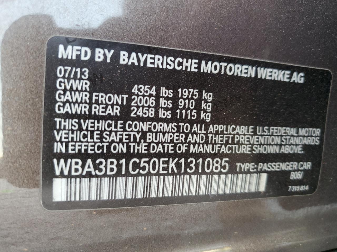 WBA3B1C50EK131085 2014 BMW 320 I