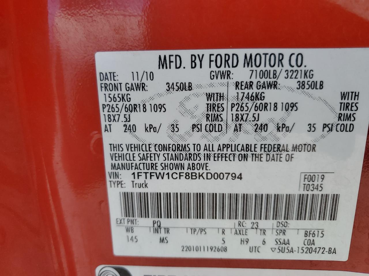 1FTFW1CF8BKD00794 2011 Ford F150 Supercrew