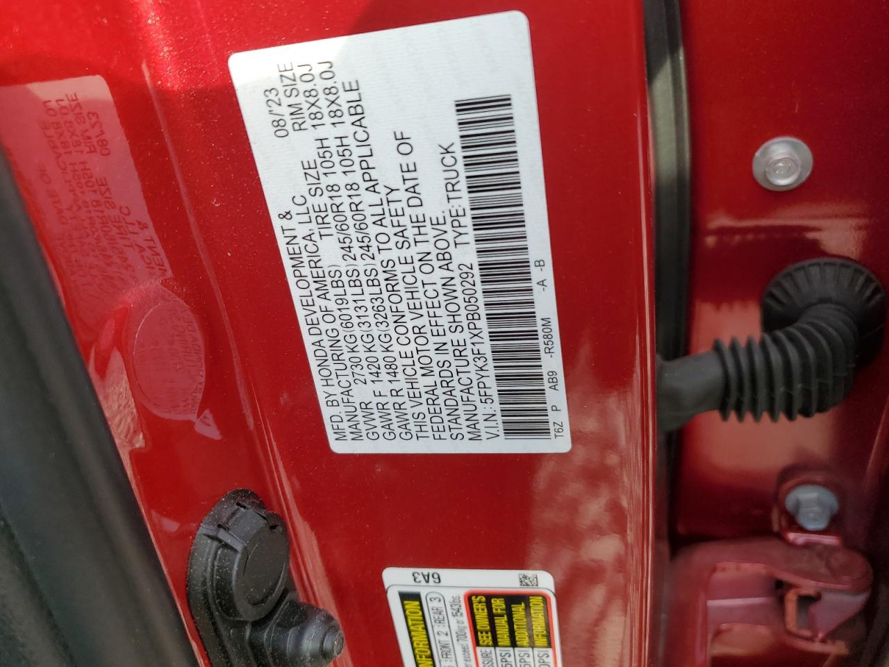 5FPYK3F1XPB050292 HONDA RIDGELINE 2023