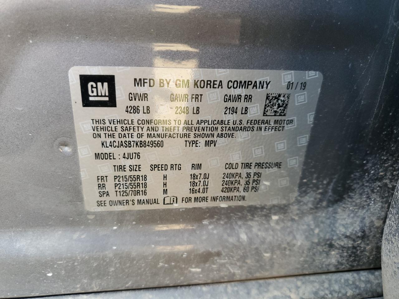 KL4CJASB7KB849560 2019 Buick Encore Preferred