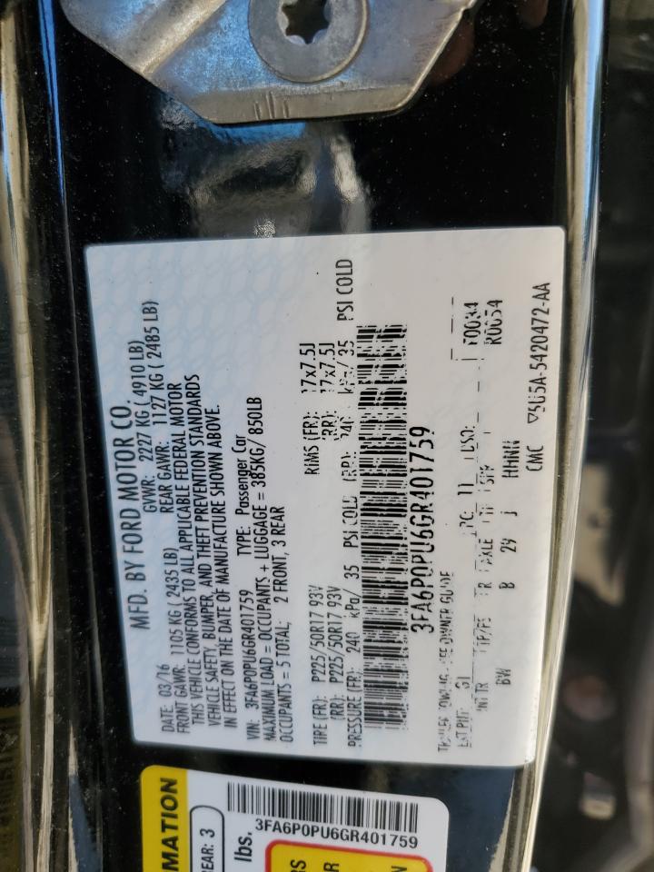 3FA6P0PU6GR401759 2016 Ford Fusion Se Phev