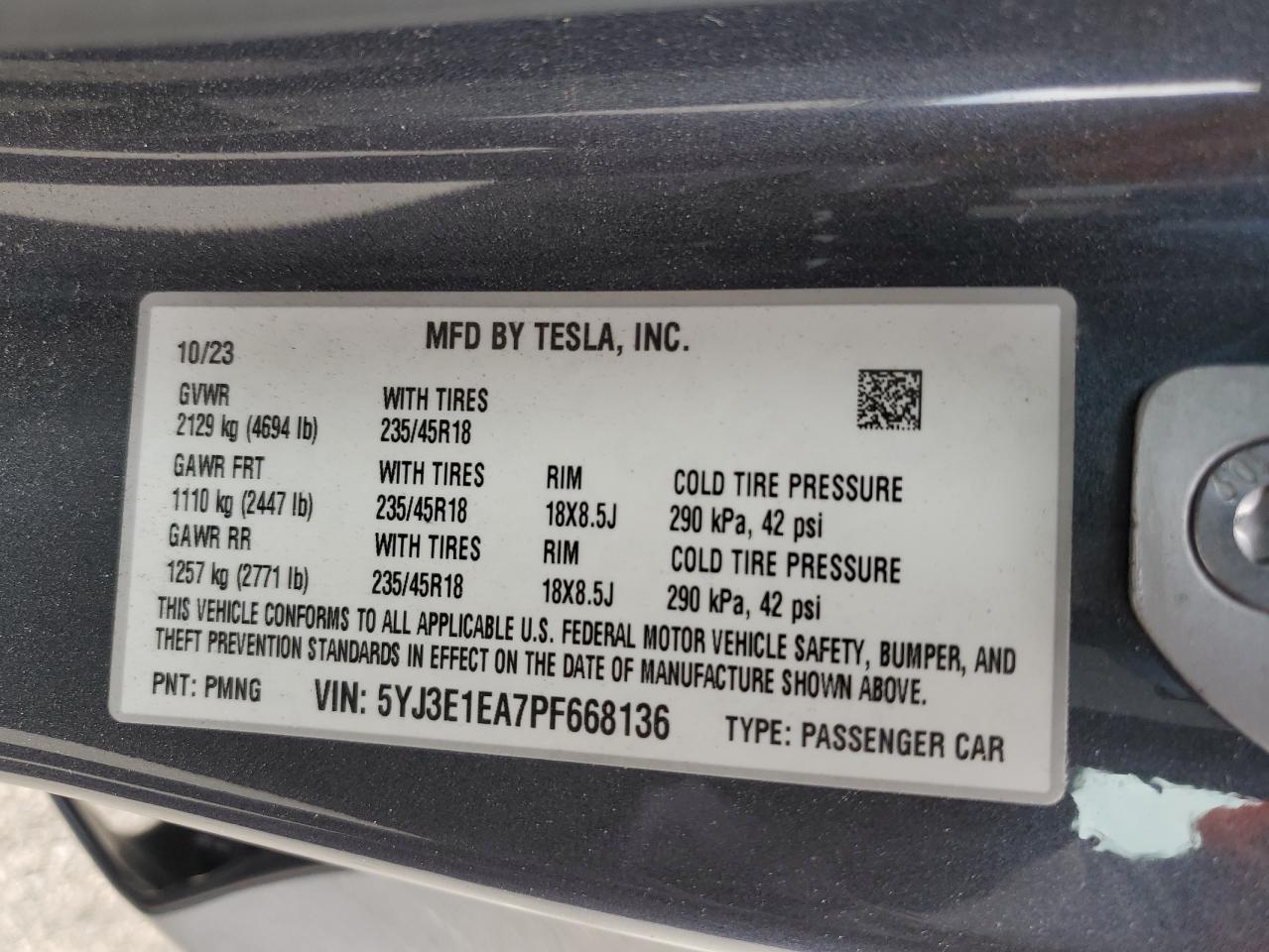 5YJ3E1EA7PF668136 2023 Tesla Model 3