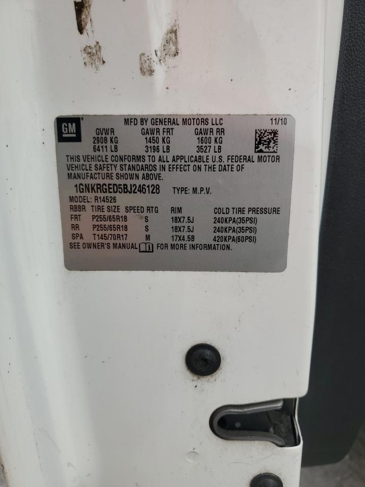 2011 Chevrolet Traverse Lt VIN: 1GNKRGED5BJ246128 Lot: 71230834