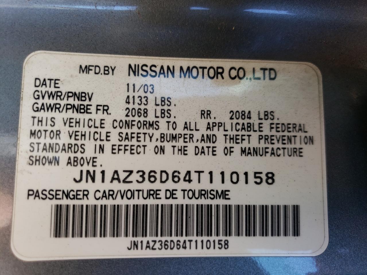 JN1AZ36D64T110158 2004 Nissan 350Z Roadster