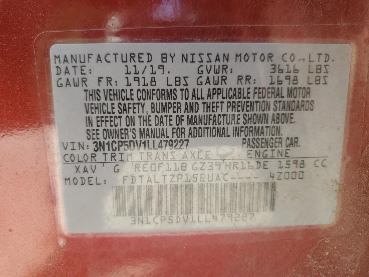 3N1CP5DV1LL479227 2020 Nissan Kicks Sr