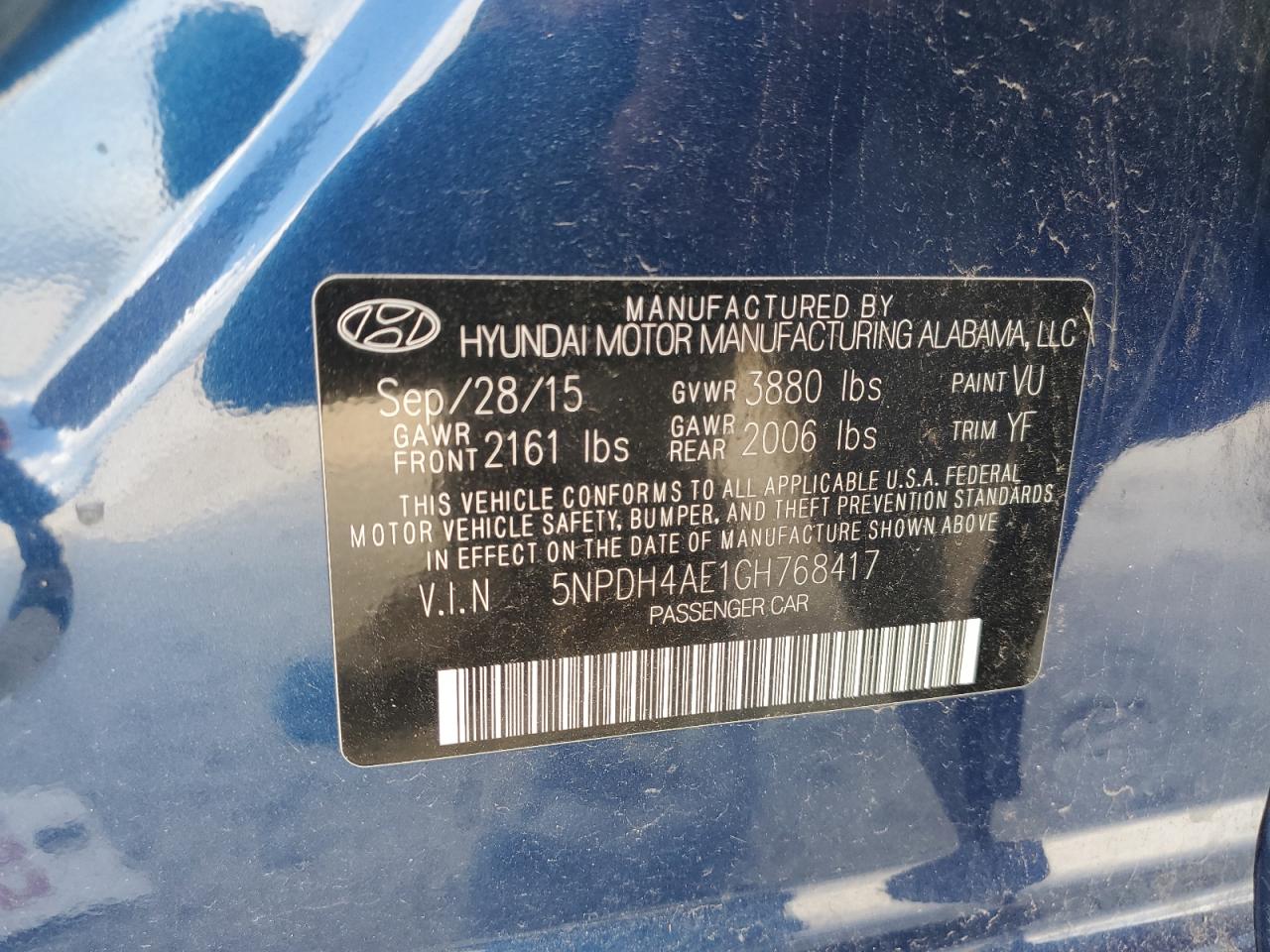 VIN 5NPDH4AE1GH768417 2016 HYUNDAI ELANTRA no.12