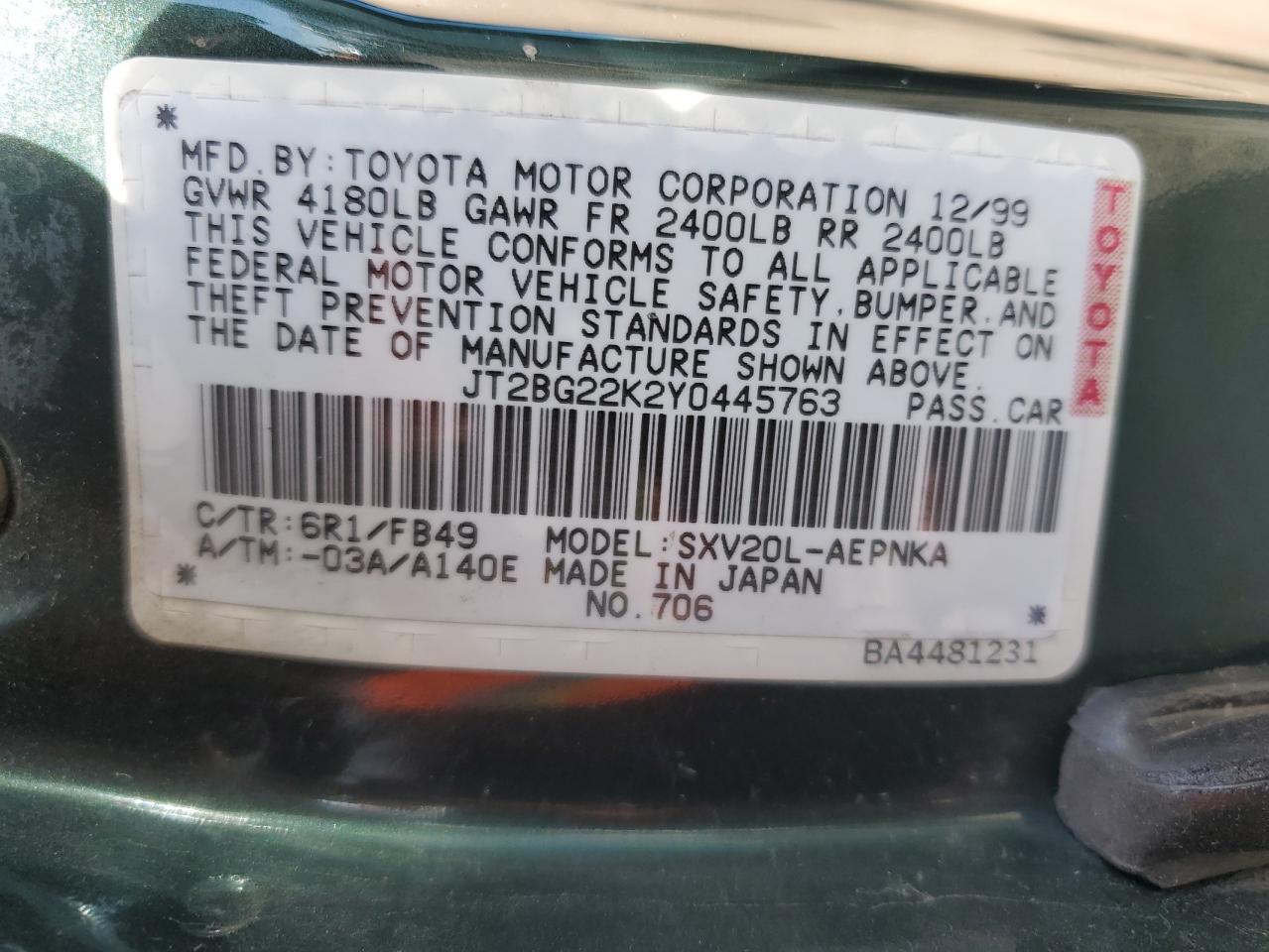 JT2BG22K2Y0445763 2000 Toyota Camry Ce