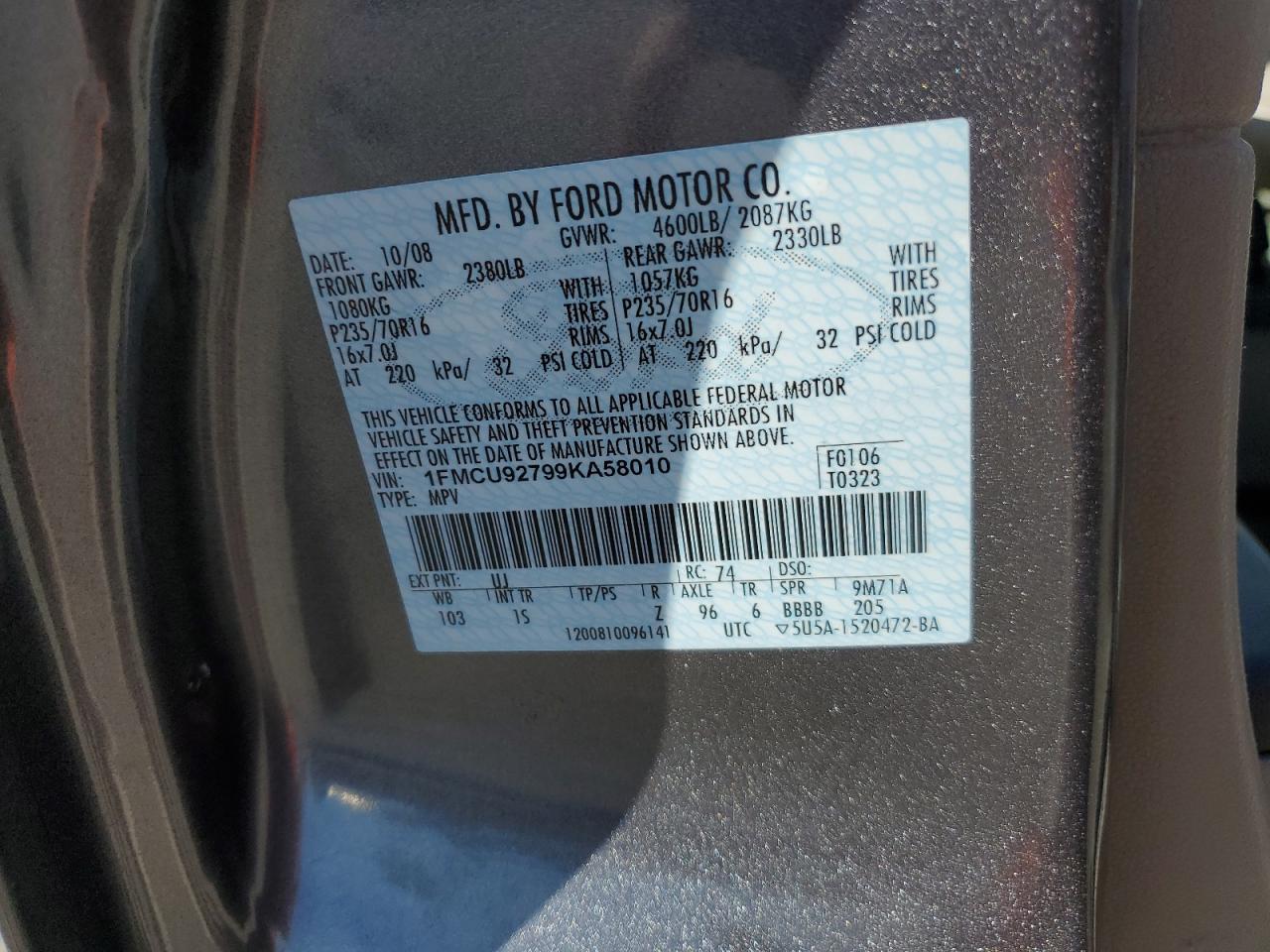 1FMCU92799KA58010 2009 Ford Escape Xls