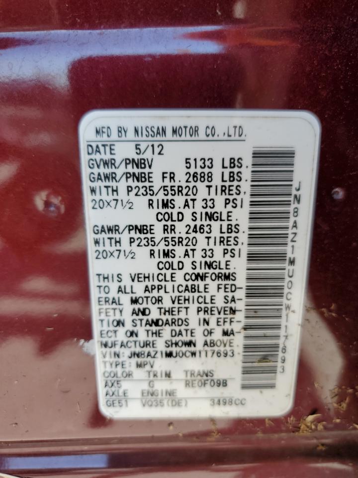 JN8AZ1MU0CW117693 2012 Nissan Murano S