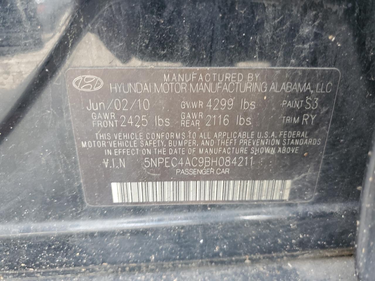 5NPEC4AC9BH084211 2011 Hyundai Sonata Se