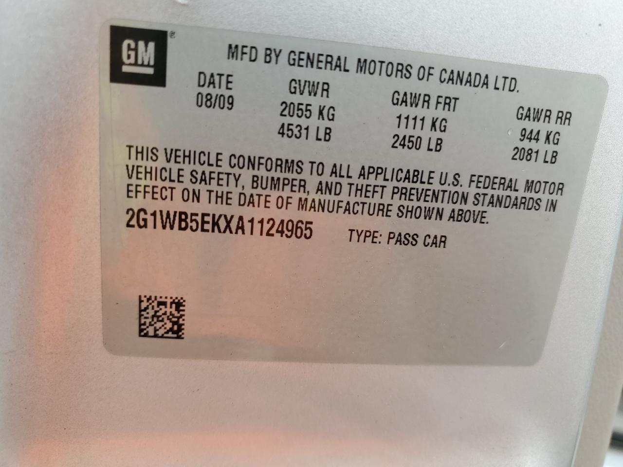 2010 Chevrolet Impala Lt VIN: 2G1WB5EKXA1124965 Lot: 79496604