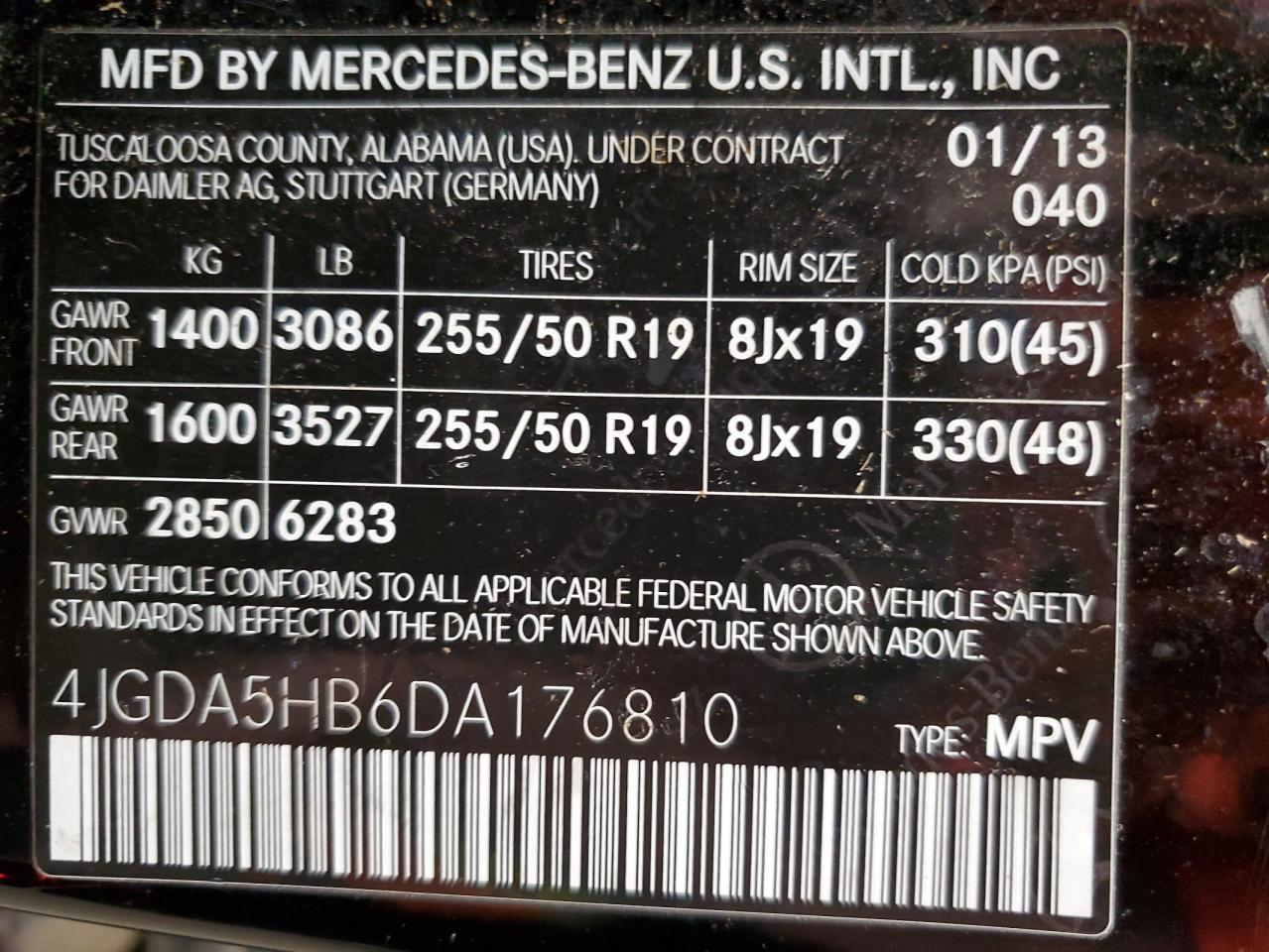 4JGDA5HB6DA176810 2013 Mercedes-Benz Ml 350 4Matic