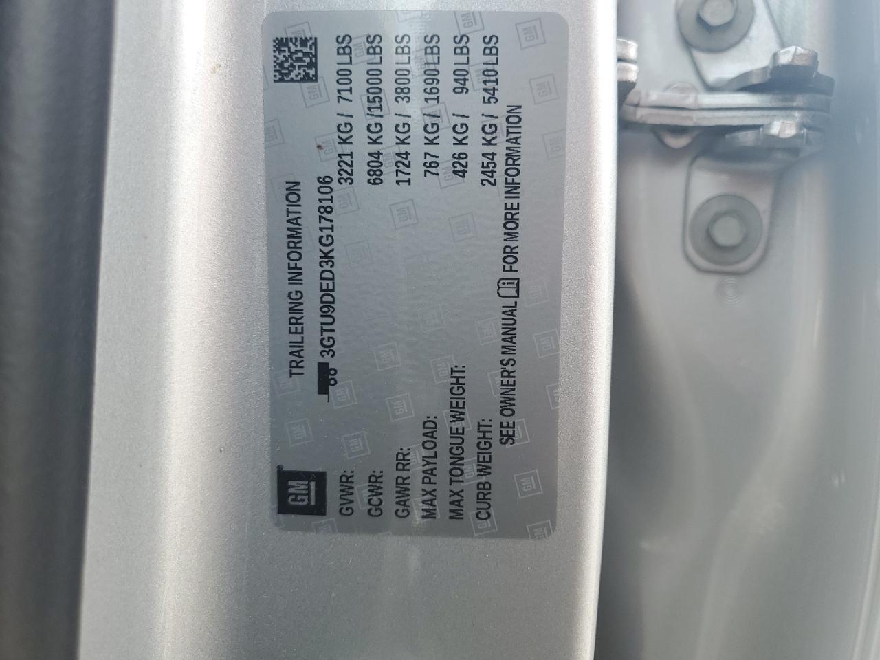 3GTU9DED3KG178106 2019 GMC Sierra K1500 Slt