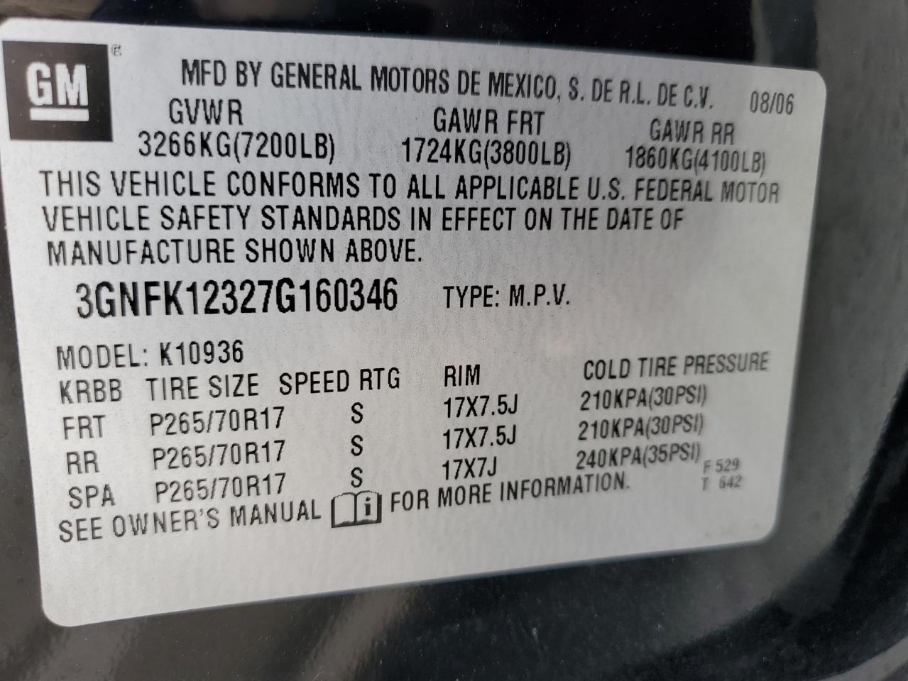 3GNFK12327G160346 2007 Chevrolet Avalanche K1500