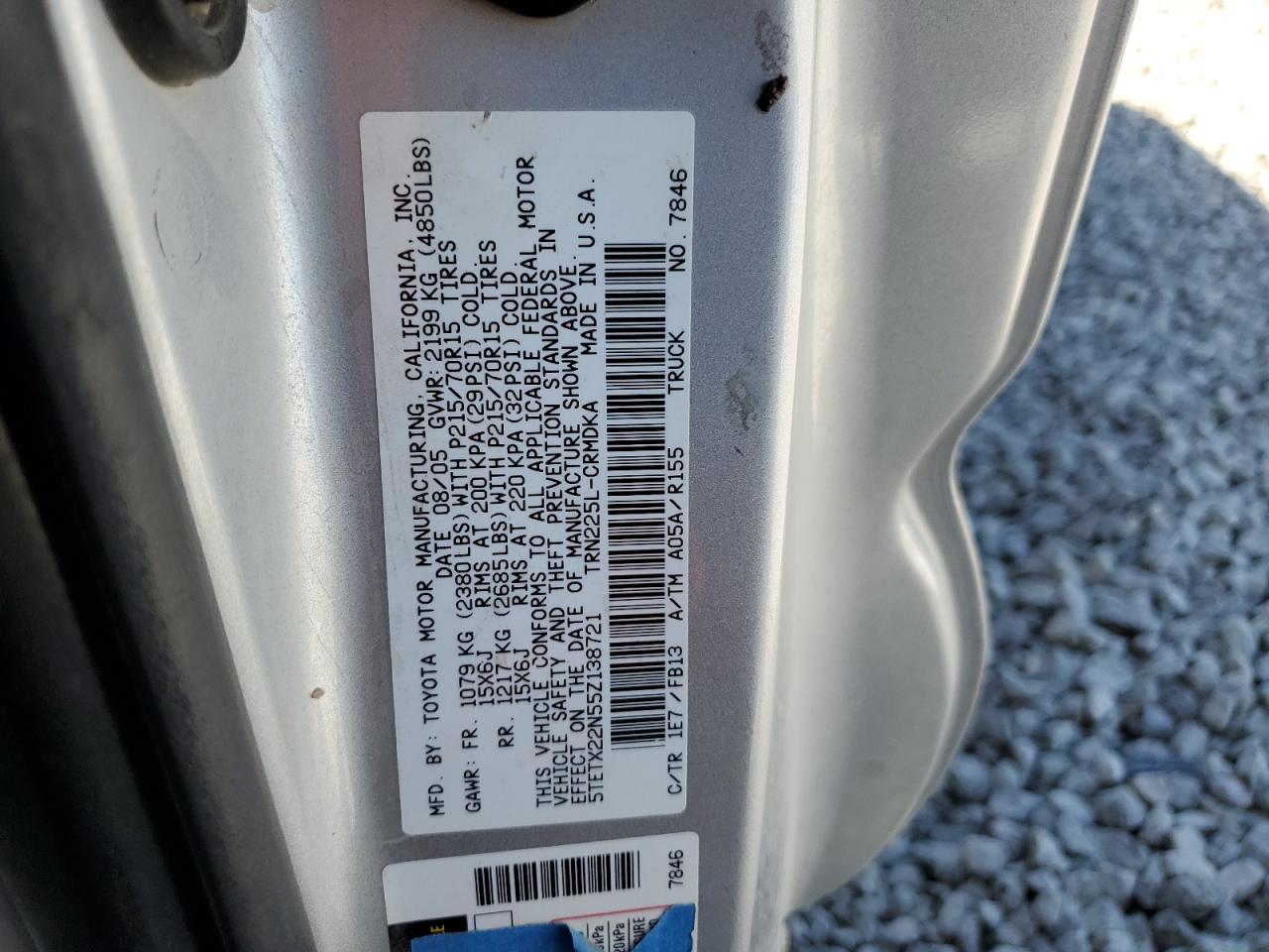 5TETX22N55Z138721 2005 Toyota Tacoma Access Cab