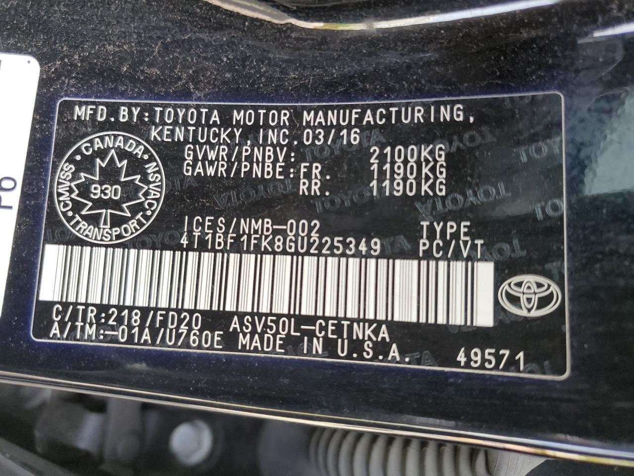 4T1BF1FK8GU225349 2016 TOYOTA CAMRY - Image 12