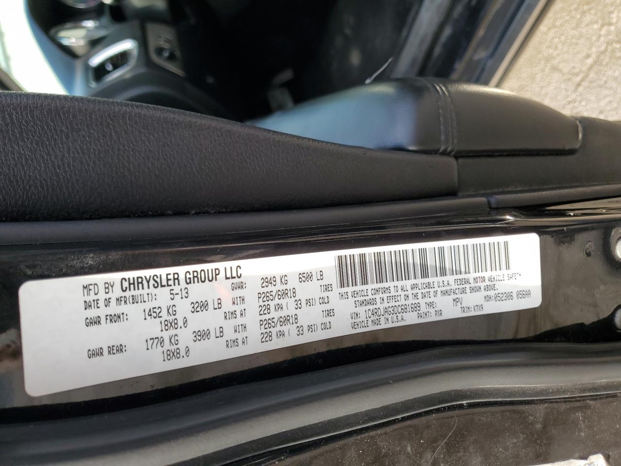 1C4RDJAG3DC681689 2013 Dodge Durango Sxt