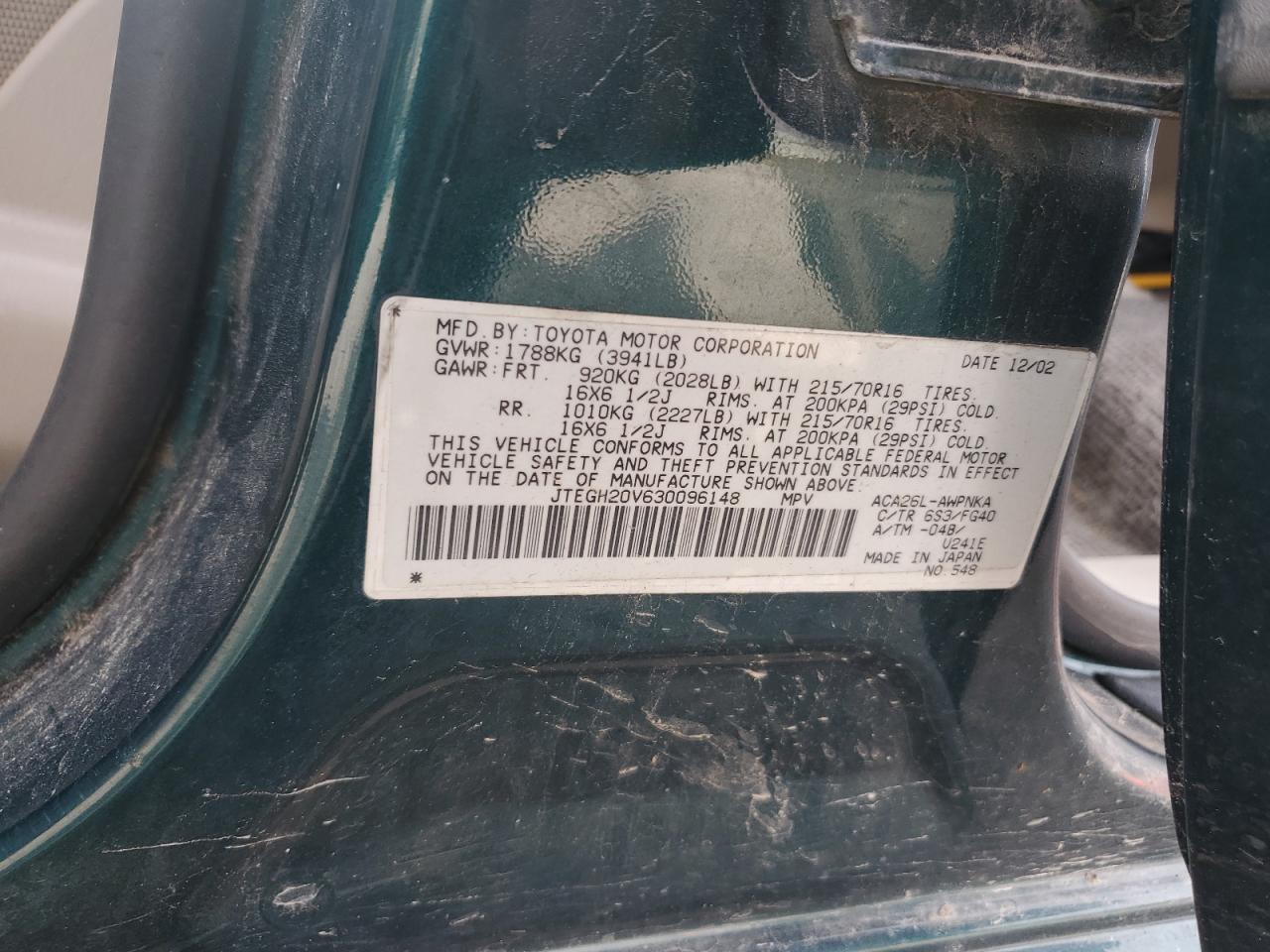 JTEGH20V630096148 2003 Toyota Rav4