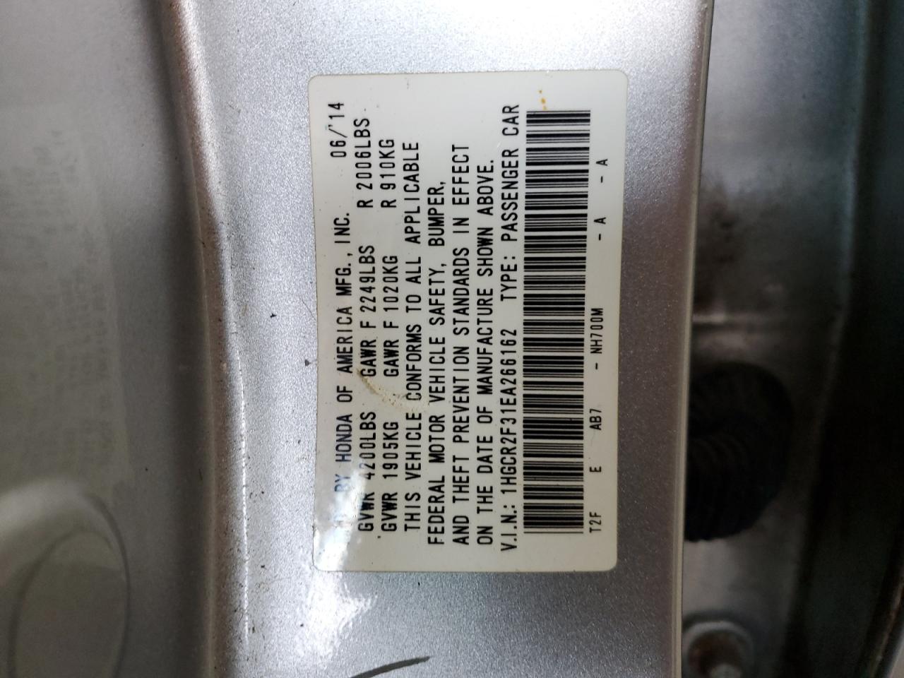 1HGCR2F31EA266162 2014 Honda Accord Lx