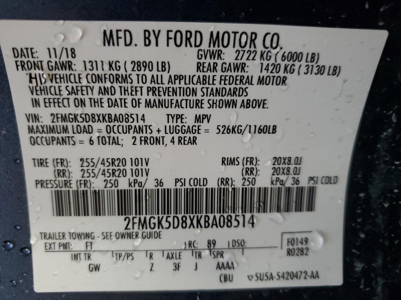 2FMGK5D8XKBA08514 2019 Ford Flex Limited