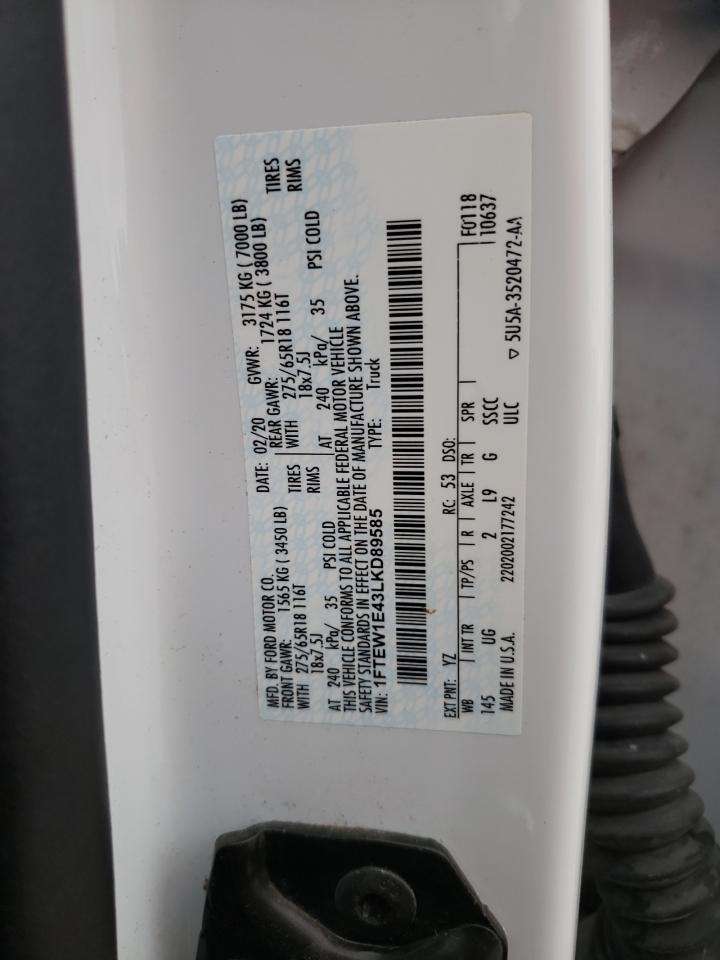 2020 Ford F150 Supercrew VIN: 1FTEW1E43LKD89585 Lot: 72635164