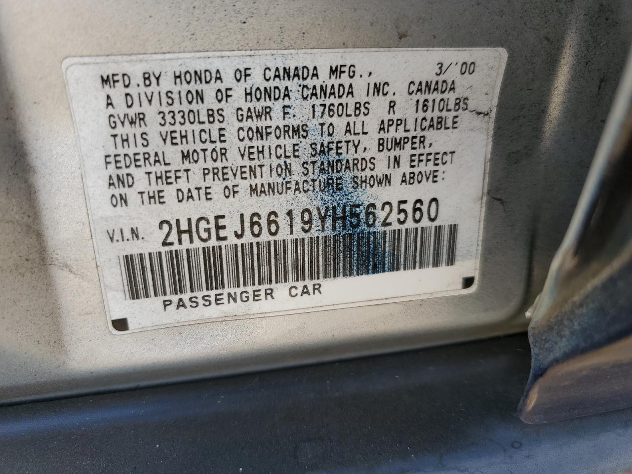 2HGEJ6619YH562560 2000 Honda Civic Base