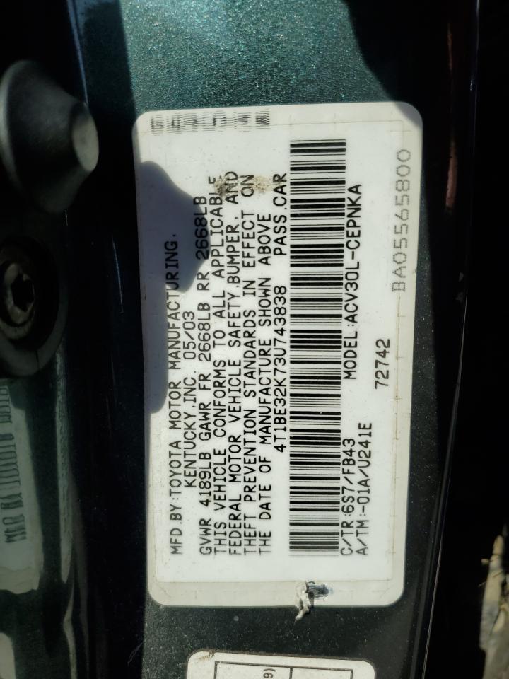 4T1BE32K73U743838 2003 Toyota Camry Le