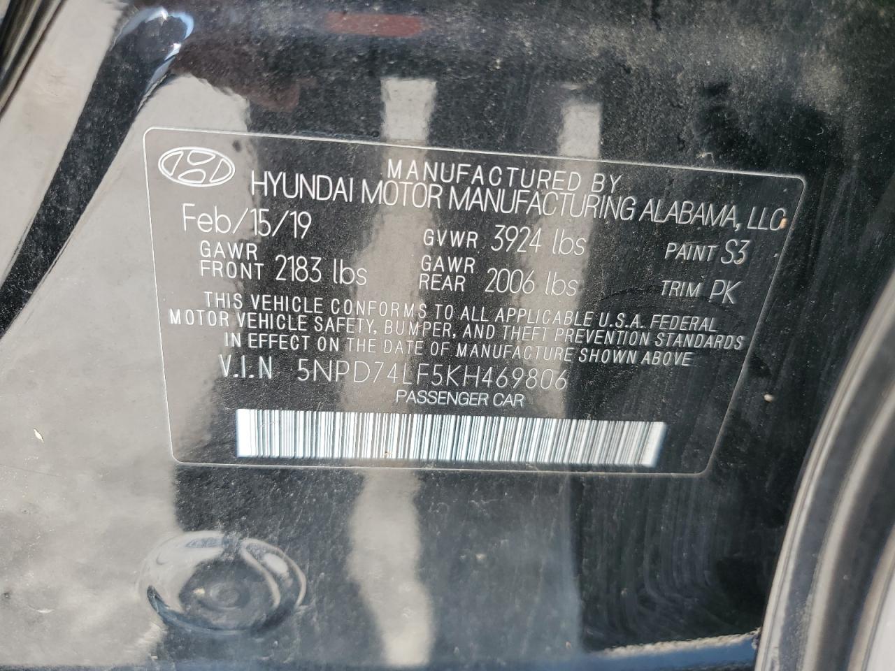 5NPD74LF5KH469806 2019 Hyundai Elantra Se