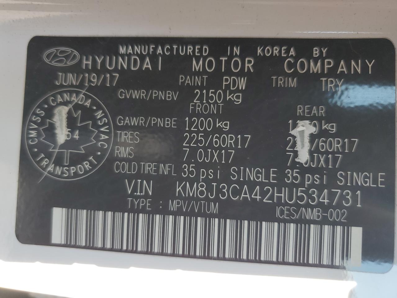 2017 Hyundai Tucson Limited VIN: KM8J3CA42HU534731 Lot: 71965764