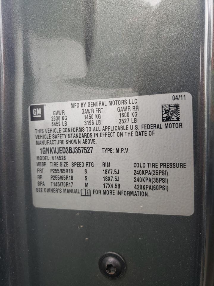 2011 Chevrolet Traverse Lt VIN: 1GNKVJED3BJ357527 Lot: 71740584