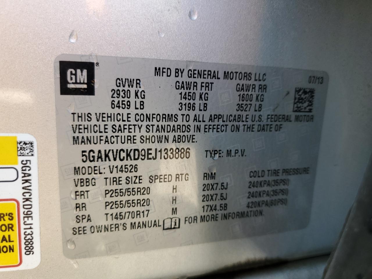 5GAKVCKD9EJ133886 2014 Buick Enclave