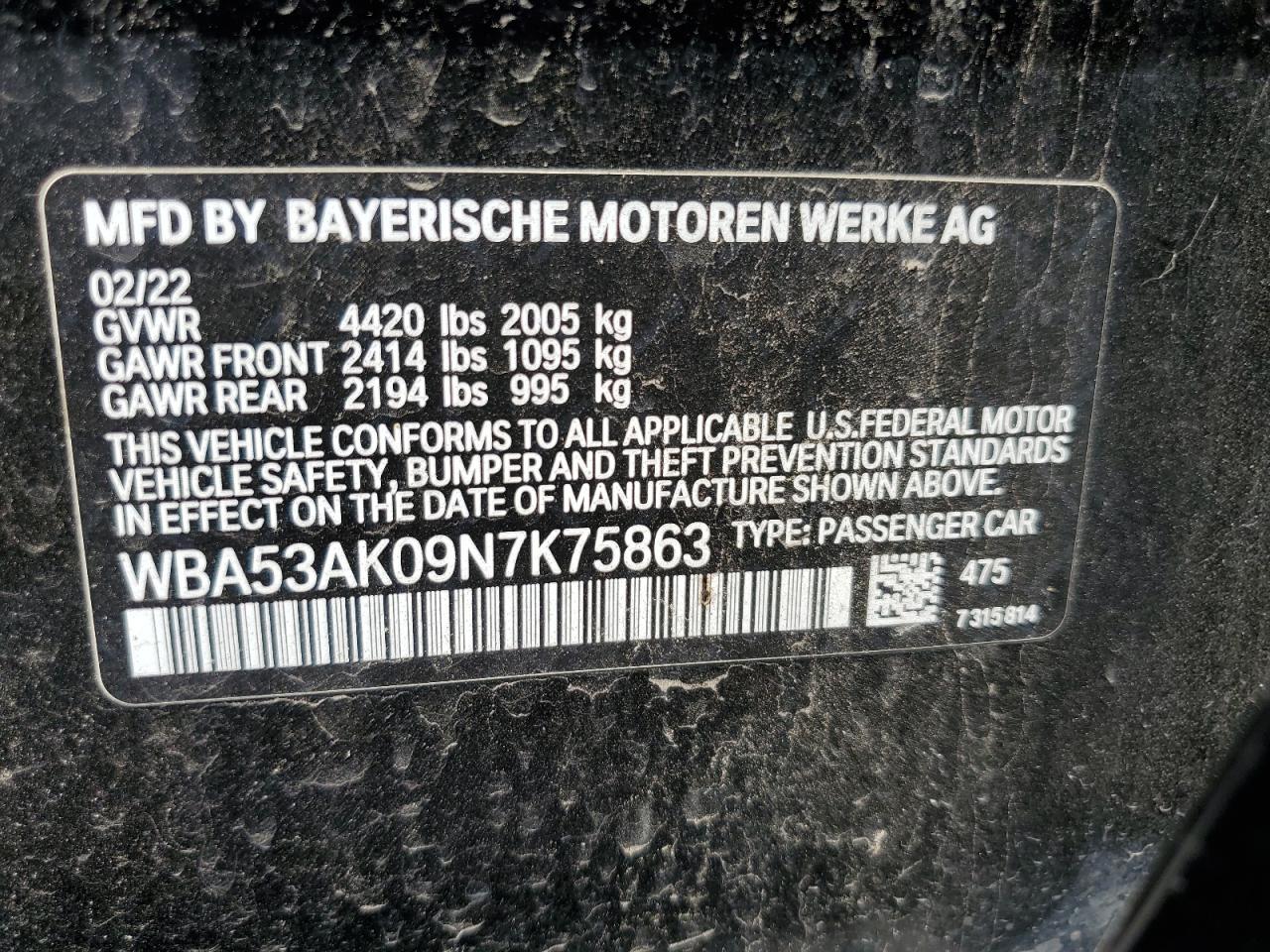 2022 BMW 228I VIN: WBA53AK09N7K75863 Lot: 70836024