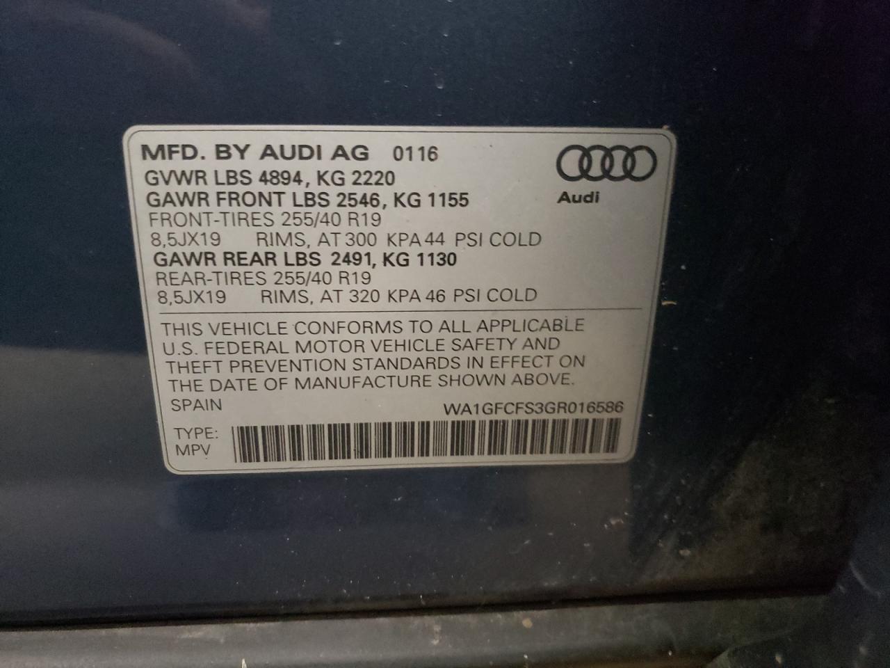 WA1GFCFS3GR016586 2016 Audi Q3 Prestige