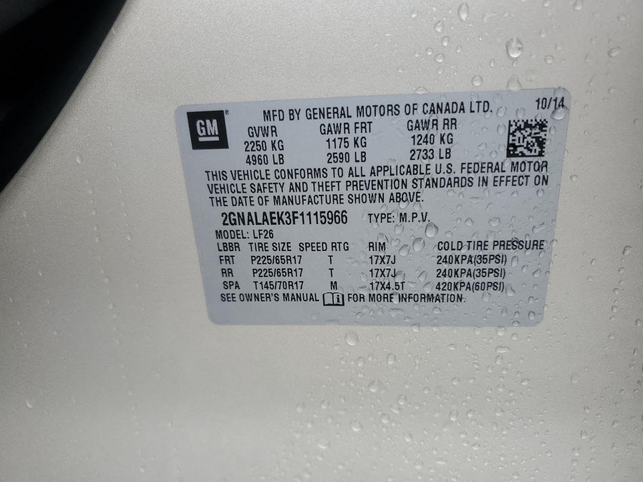 2GNALAEK3F1115966 2015 Chevrolet Equinox Ls