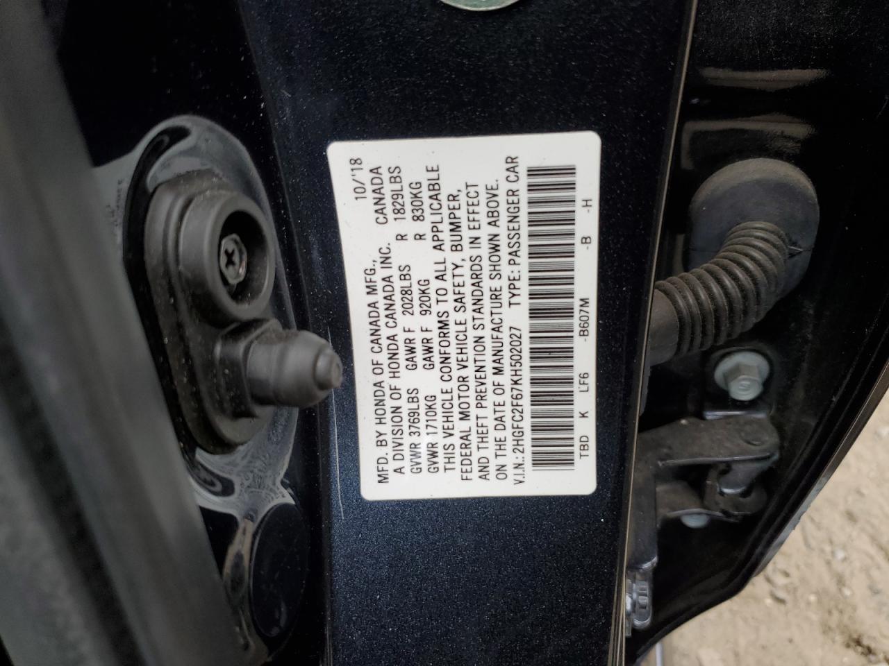 2HGFC2F67KH502027 2019 Honda Civic Lx