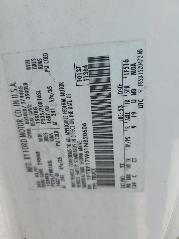 2001 Ford F150 VIN: 1FTRF17W61NB20606 Lot: 71057374