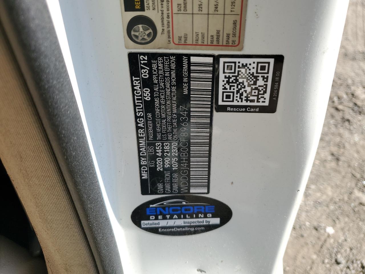 2012 Mercedes-Benz C 250 VIN: WDDGJ4HB0CF896347 Lot: 71040994