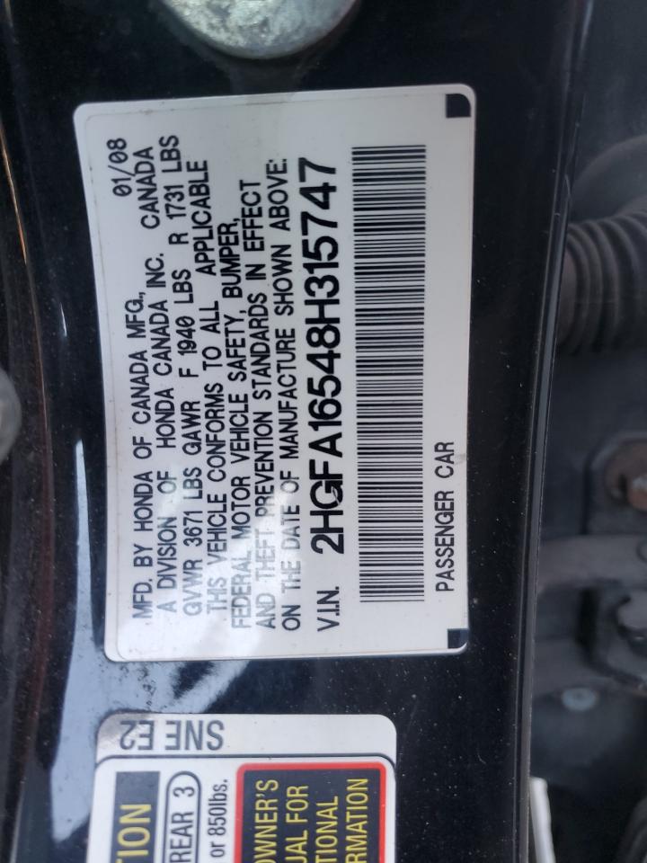 2HGFA16548H315747 2008 Honda Civic Lx