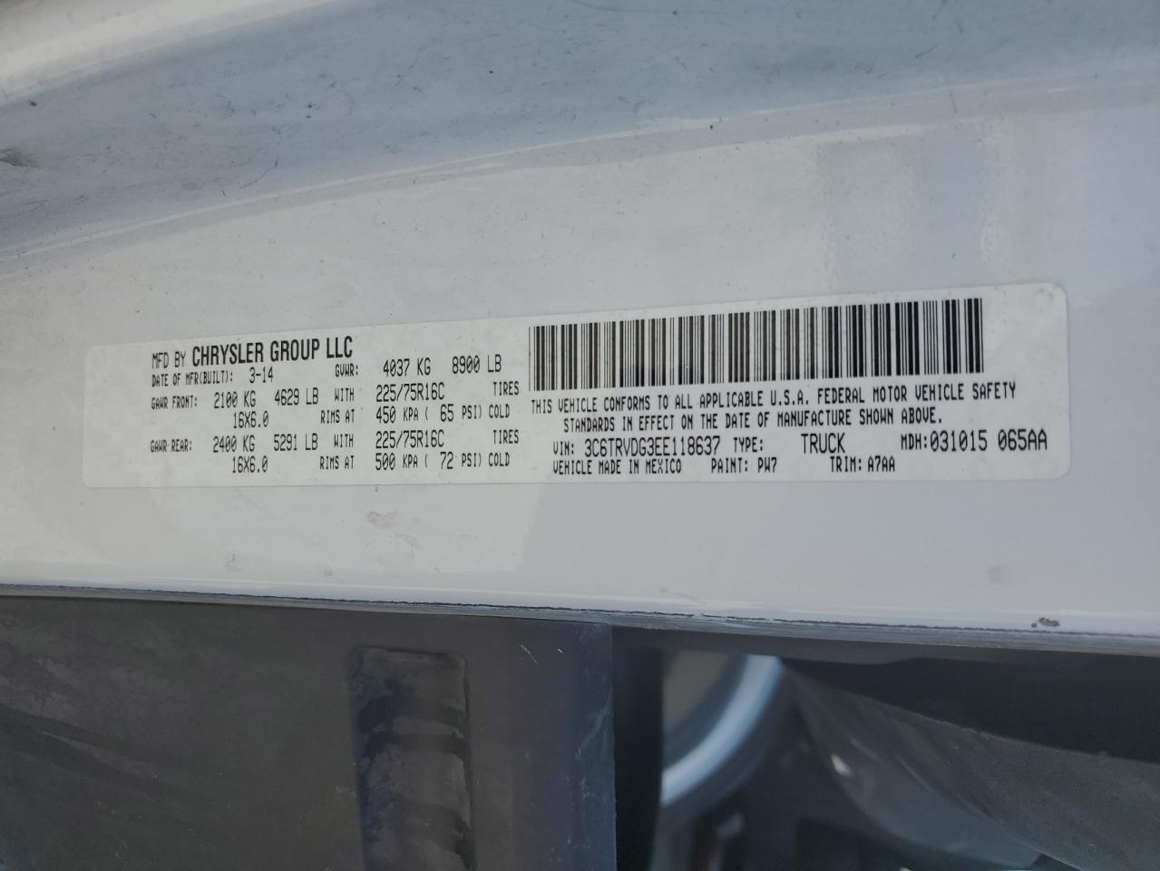 3C6TRVDG3EE118637 2014 Ram Promaster 2500 2500 High