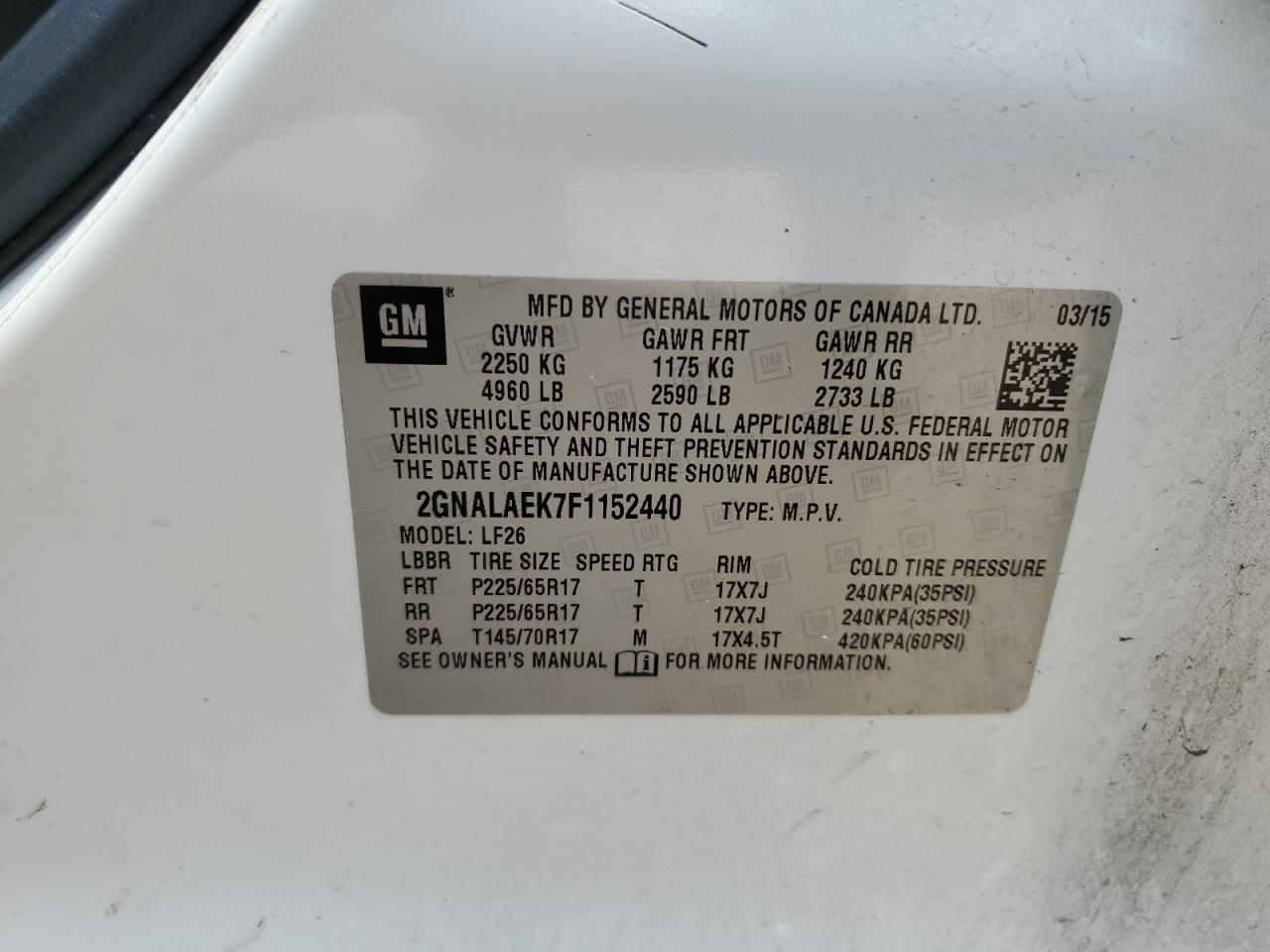 2GNALAEK7F1152440 2015 CHEVROLET EQUINOX - Image 16